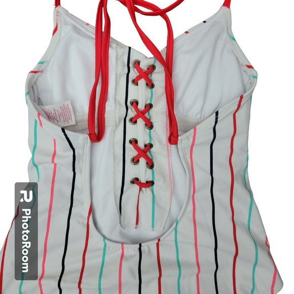 Xhilaration White Multi-Stripe Tank Swimsuit- Small - NWOT - Picture 4 of 8